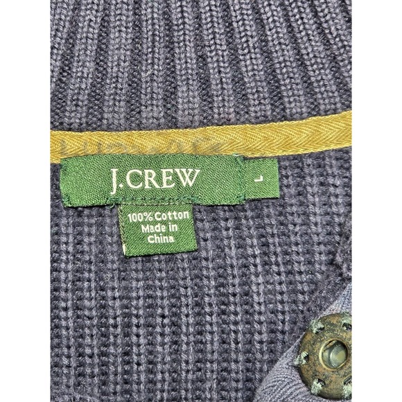 J. Crew Sweater Men's Large Blue Pullover 1/4 Snap Button Mock Neck Long Sleeve - Picture 2 of 6